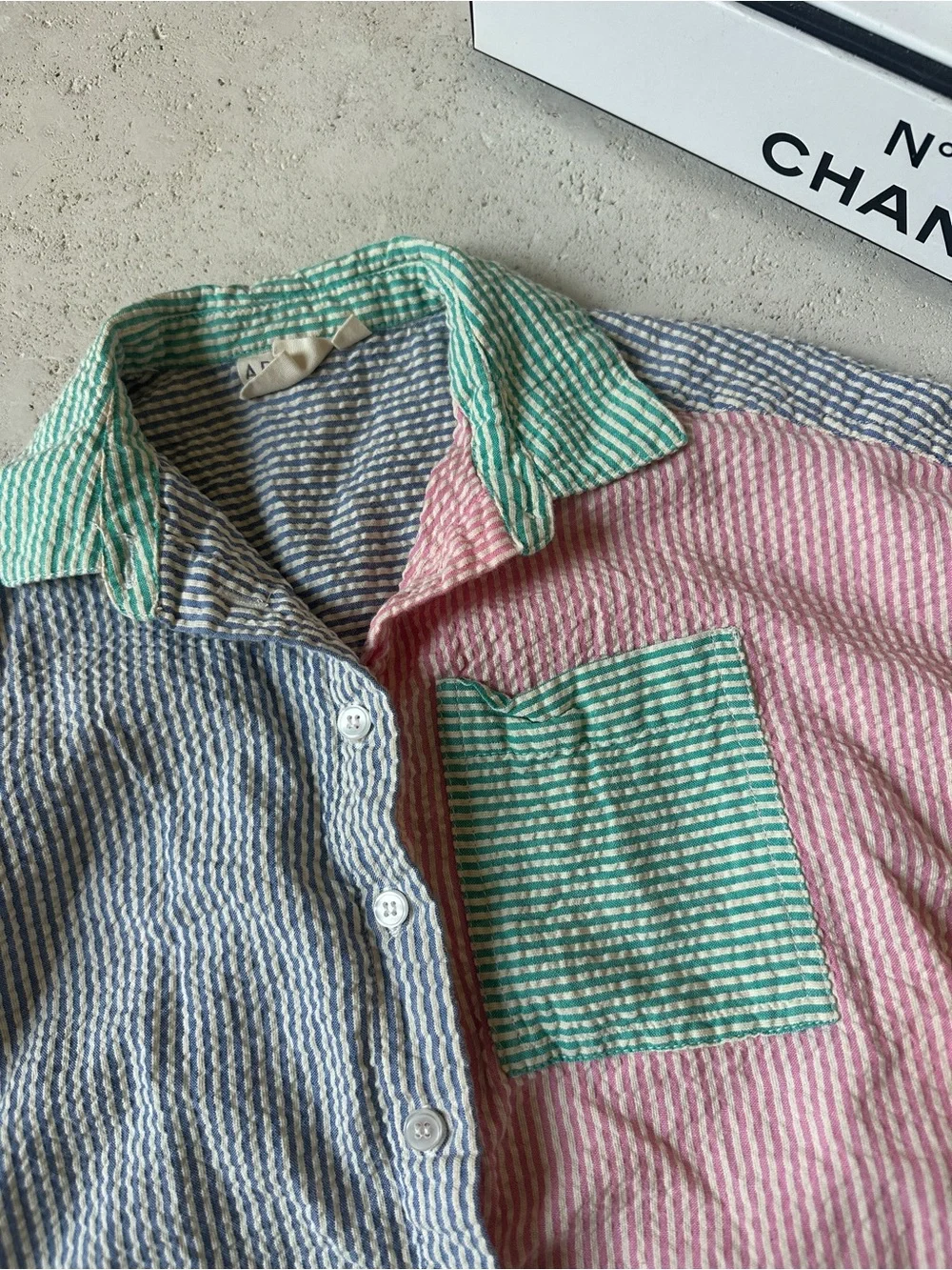 ARSENE LES PIPELETTES Kids Boho Patchwork Striped Button Down Shirt 4a